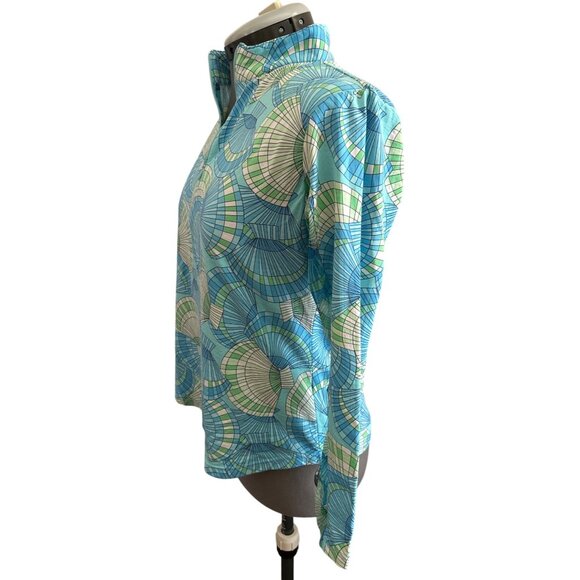 IBKÜL Womens Long-Sleeve Quarter-Zip Top Blue Green Geometric Print Size L - Picture 2 of 9